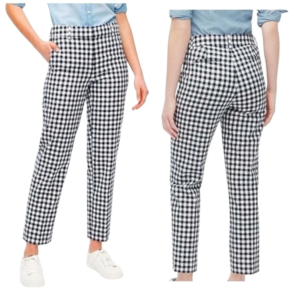 NWT J. Crew Gingham Linen Cotton Holland Pants AW376 Blue White Size 10